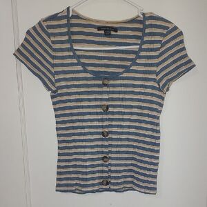 American Eagle Outfitters Blue and Tan Striped Button-Down Shirt Size XS